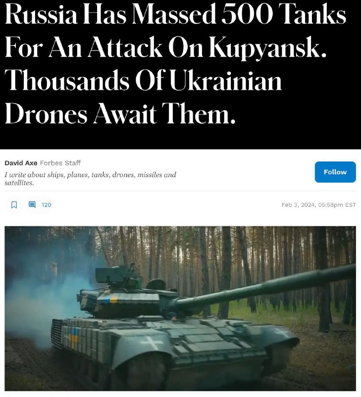 росія зібрала величезну польову армію для атаки на Куп'янськ: 500 танків, понад 600 бойових машин, — Forbes , посилаючись на наших бійців