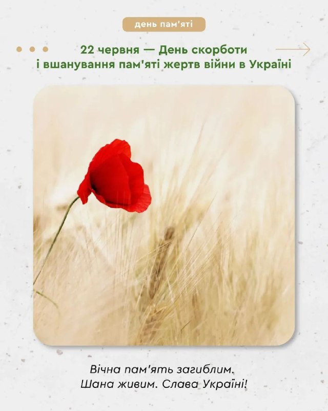 22 червня в Україні День скорботи і вшанування жертв війни.
Друга світова війна забрала життя кожного п’ятого українця 22 червня в Україні День скорботи і вшанування жертв війни.
Друга світова війна забрала життя кожного п’ятого українця